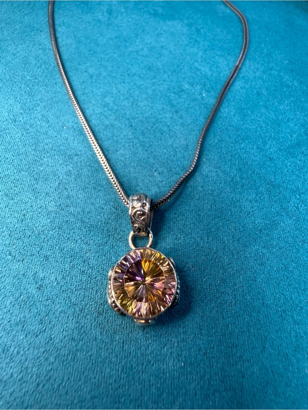 Sterling Silver Mystic Topaz Pendant Necklace Rainbow Gemstone 925